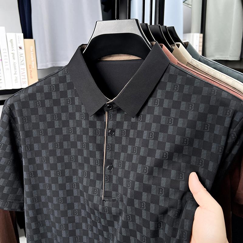 Summer T-shirt New Ice Silk Men's Lapel Short Sleeved Polo Casual Half Sleeved Polo Shirt Top Dad Outfit T-shirt