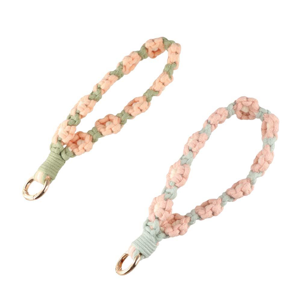 Phone Wristband Weave Daisy Flower Keychain Crochet Macrame Wristlet Hanging Accessory