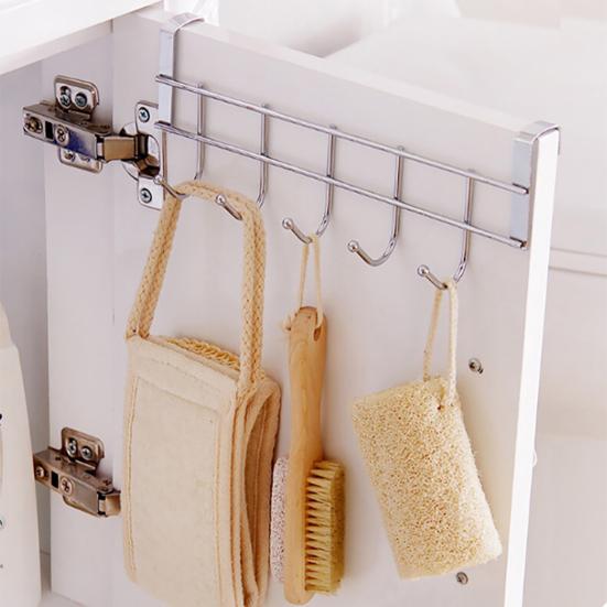 Kitchen Storage Rack Anti-slip Sturdy Stainless Steel Creative Cupboard Hanging Hook for Room Door