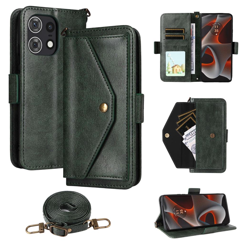 Кожаный чехол для Motorola Edge 50 Pro 5G с магнитной застежкой, кошелек-подставка, чехол для телефона с ремешком через плечо