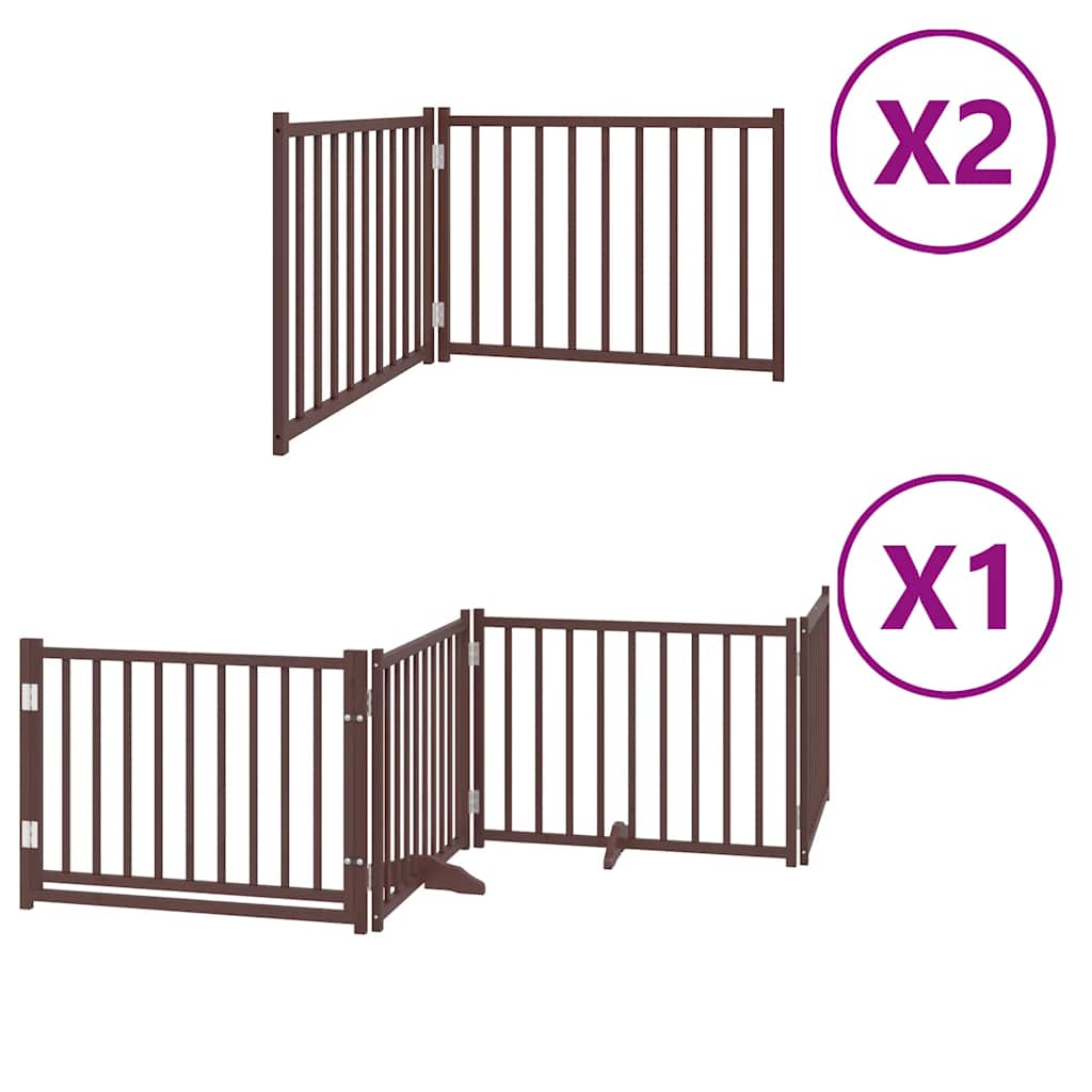 8 Piece Foldable Dog Gate with Door Brown 640 cm Poplar Wood