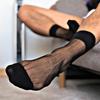 CLEVER-MENMODE Men's Sexy Solid Color Sheer Stockings Mesh Ultra-Thin Transparent Mid-Tube Socks Breathable Business Socks