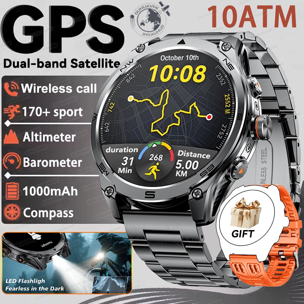 Новые 1000 мАч Большая Батарея На Открытом Воздухе Военные GPS Спортивные Умные Часы Мужские Двухдиапазонные GNSS Компас Высотомер 10ATM Водонепроницаемые Умные Часы
