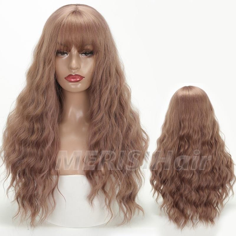 LISI HAIR Ladies Fashion Long Wavy Hair Wig with Bangs Black Brown Blonde Synthetic Fiber Wig with Bangs Party Daily Wear