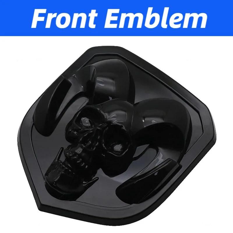 GXP1 Car Front Badge Tailgate Emblem for Dodge Ram 1500 2500 3500 HeavyDuty BigHorn 2010-2018 Skull ABS Car Sticker Pickup Decoration