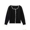 Вязаный кардиган с длинными рукавами и квадратным вырезом, отделанный кружевом, для женской осени и зимы, новый облегающий свитер