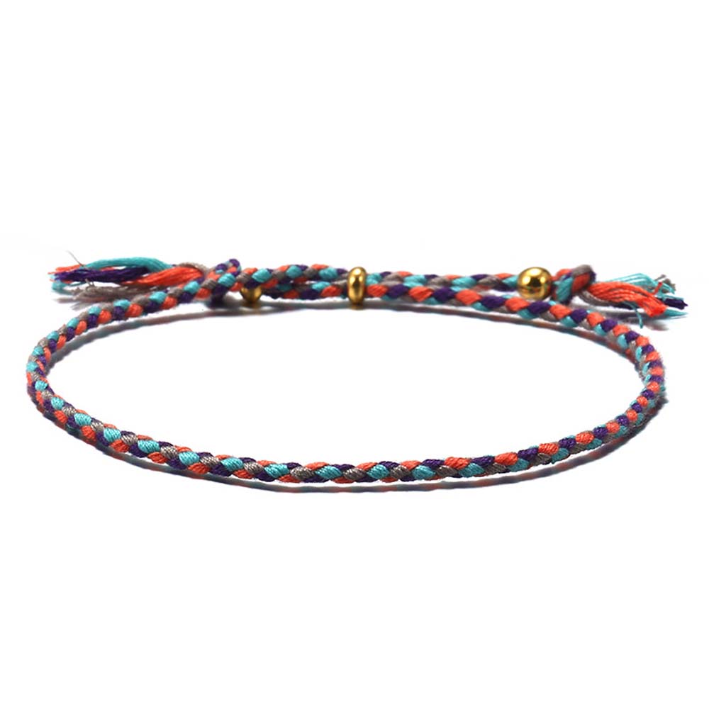 Copper Bead Girls Colorful Polyester Thread Fashion Accessories Braid Hand Rope Woven Bracelet