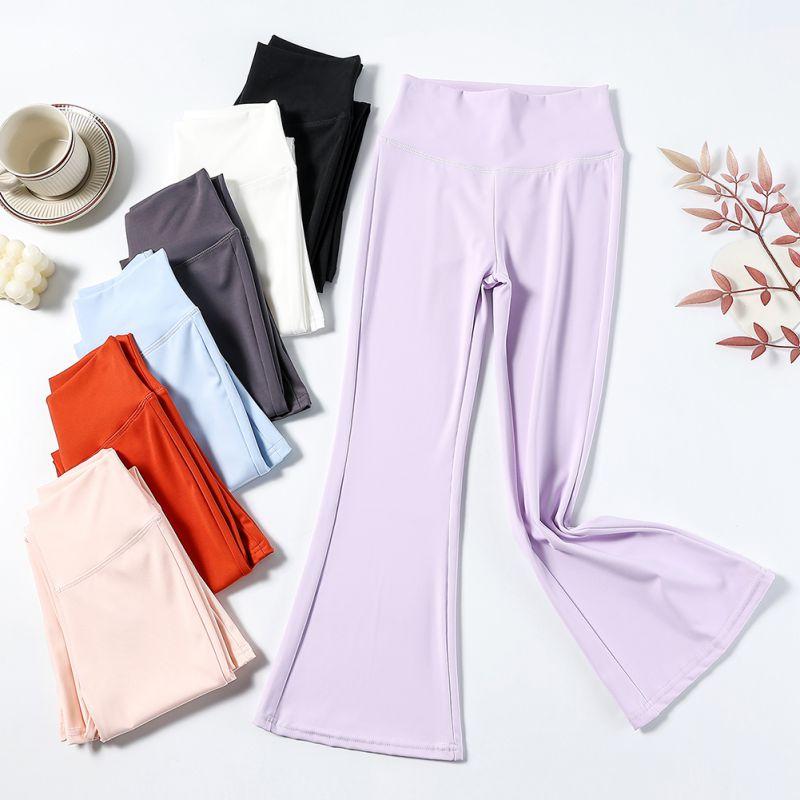 3-14 лет Детские Девочки Однотонные Эластичные Расклешенные Брюки С Завышенной Талией Фитнес Брюки