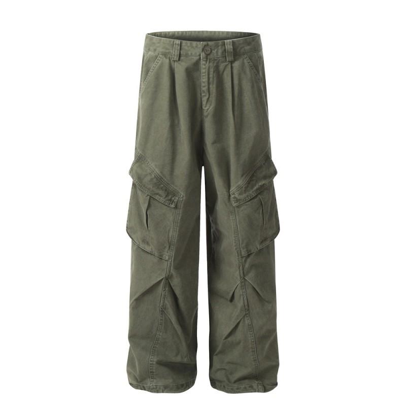 Mens Oversized Cargo Pants With Distressed Wash Effect Loose Straight Leg Trousers Streetwear Casual Wear