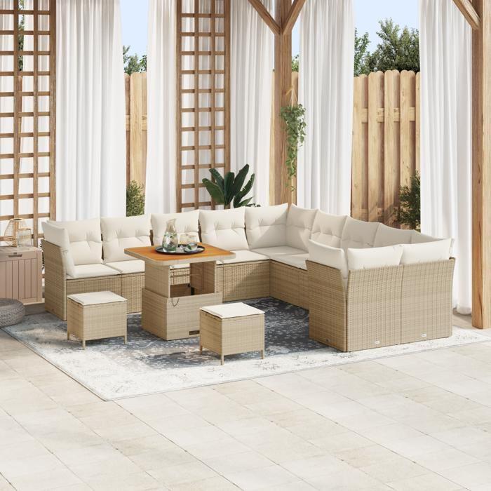 VidaXL Ensemble de canapé de jardin 13 pcs Beige polyrotin, Jardin et Terrasse, Canapé en Rattan, Salon de Jardin 3361541