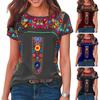 O-neck Short Sleeve Loose Fit Women T-shirt Vintage Boho Ethnic Floral