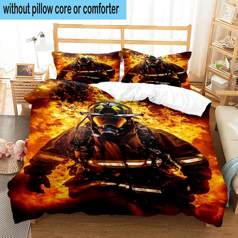 Firefighter Braving Flames 3pcs Bedding,Including 1pc Duvet Cover And 2pcs Pillowcases Perfect for Christmas,Ideal for Bedroom, Dormitory