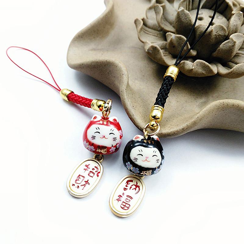 Japanese Cute Lucky Cat Keychains Car Bag Decor Sound Bell Pendent Charm