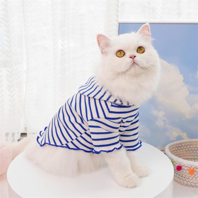 Pet Autumn and Winter Clothing, Striped Caps, Cat Bippers, Dog and Cat Clothes, Bichon Frise Dog Supplies
