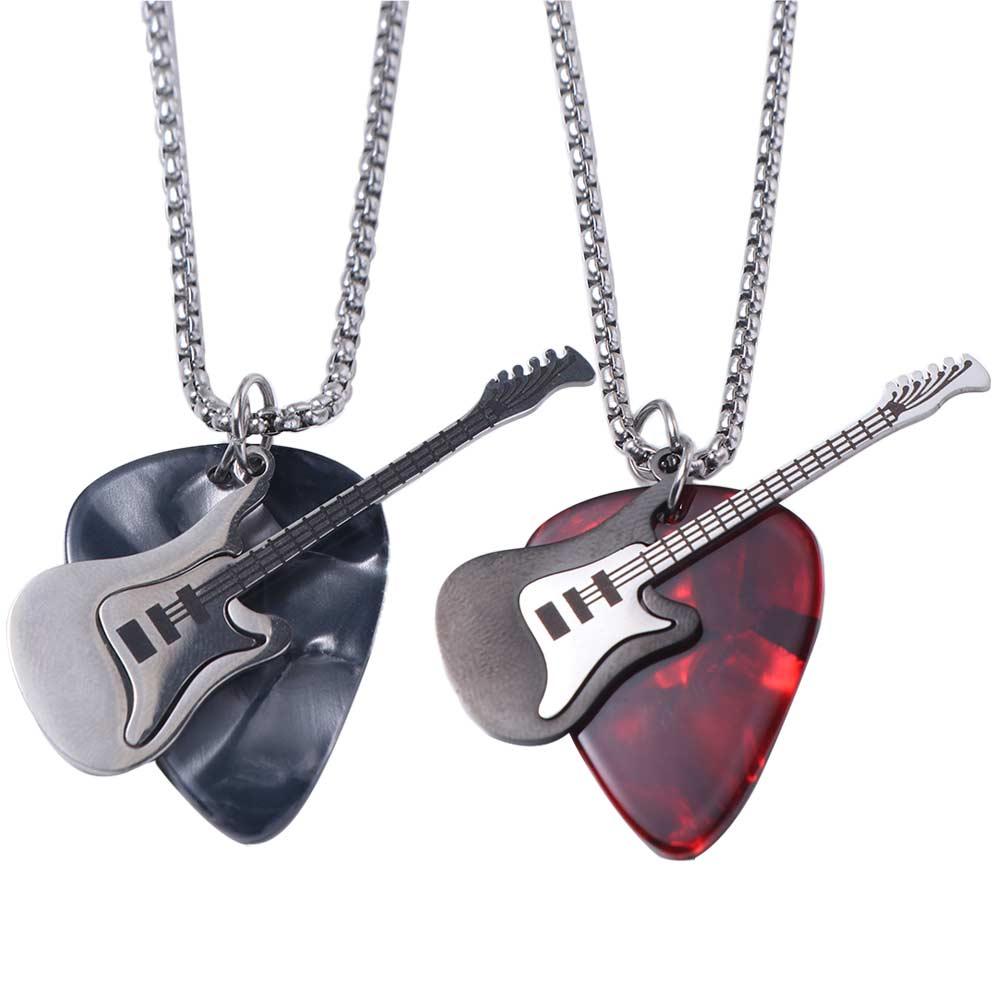 Hip-hop Guitar Pick Pendant Necklace Punk Electric Guitar Sweater Chain Guitar Chain Choker Unisex