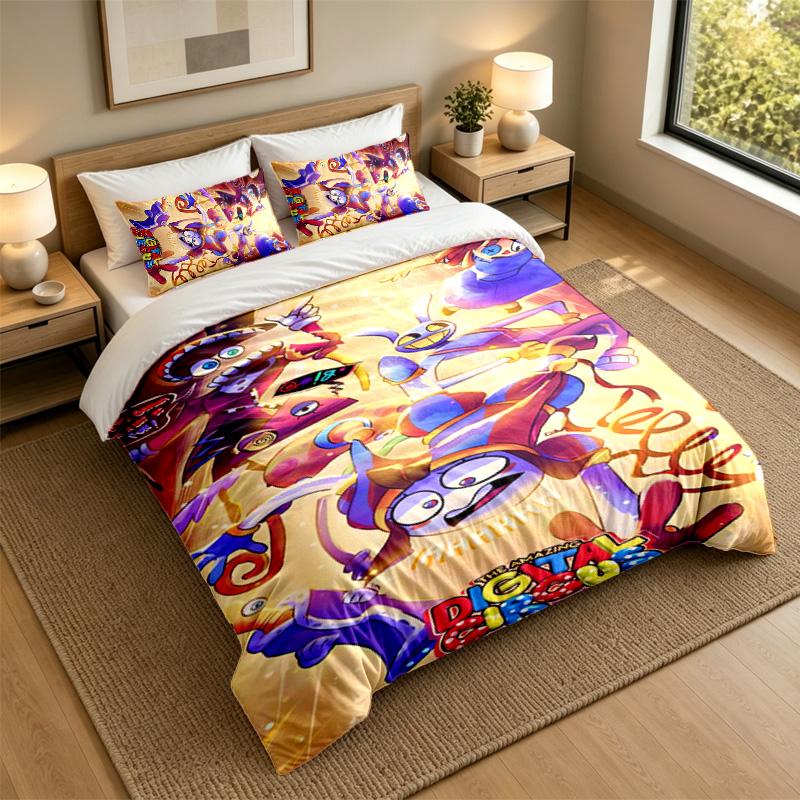Soft Bedding Set The Amazing Digital Circus Pattern, 1 Duvet Cover plus 2 Pillowcases Stylish Bedroom Home Textile