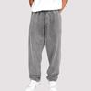 Men Sport Pants Wide Leg Drawstring Elastic Waist Pure Color Sweatpants Full