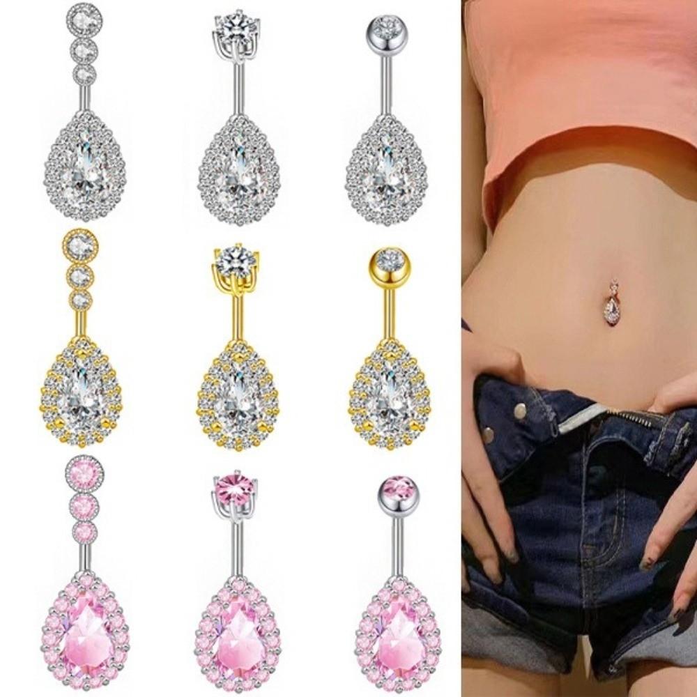 Rhinestone Belly Button Ring Stainless Steel Body Piercing Jewelry Zircon Navel Ring  Gift