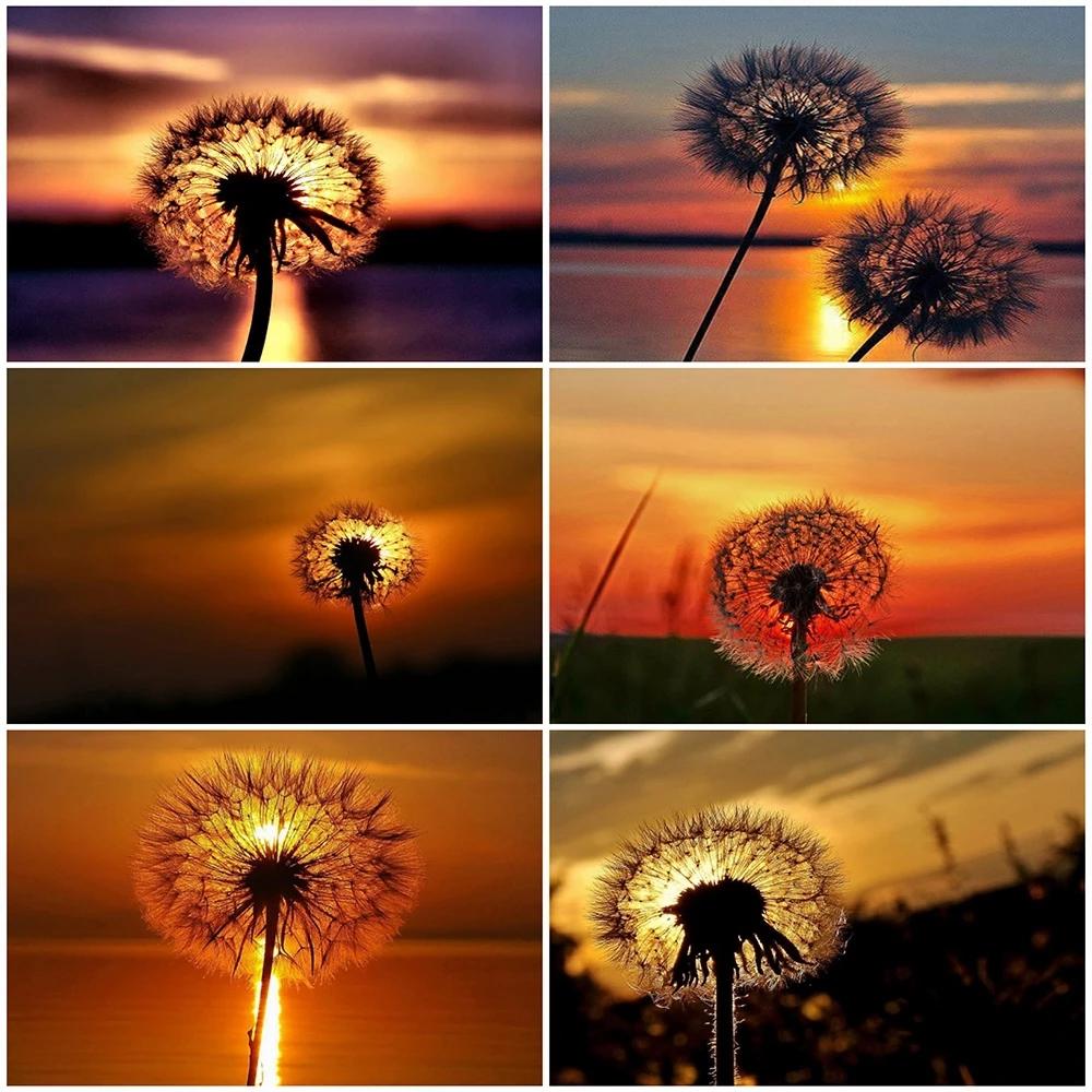 Diamond Painting Dandelion Full Square Mosaic Art Sunset Diamond Embroidery Landscape Picture of Rhinestone Home Decor