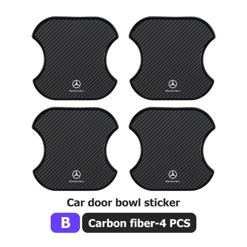 4PCS Carbon Fiber Car Door Handle Protection Sticker Emblem Accessories For Mercedes Benz AMG A C E S G Class W201 W210 W108 BV4