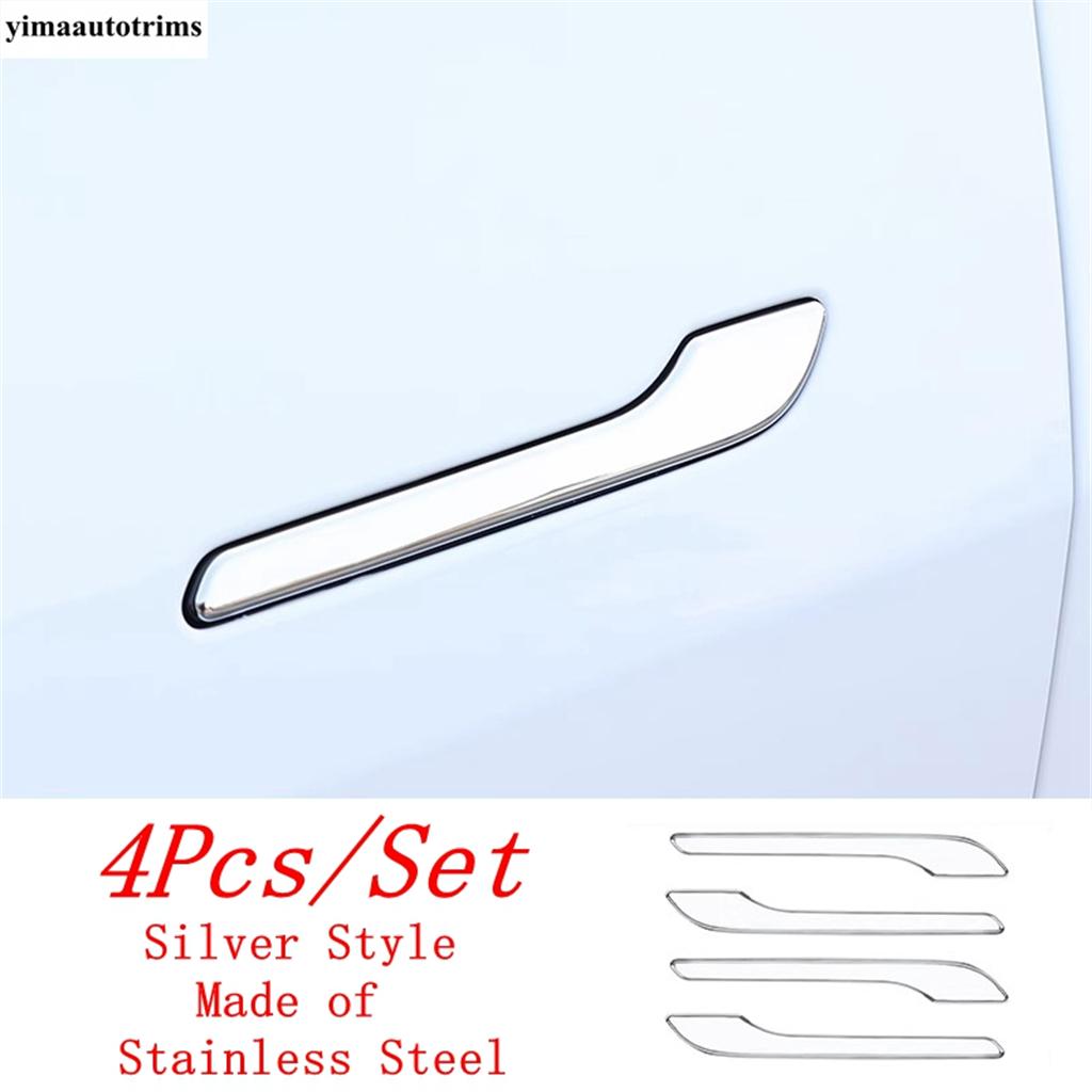 Car Outer Door Handle Decoration Cover Trim ABS Black / Stainless Steel Accessories Exterior For Tesla Model 3 Model Y 2024
