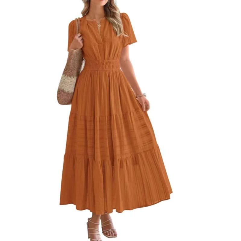 Женское платье с V-образным вырезом, плиссированными рукавами-фонариками, короткими рукавами, уличное модное платье