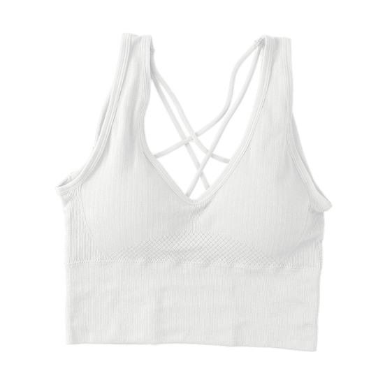 Women Vest Bra Cross Back V Neck Push Up Padded No Steel Ring Detachable Chest Pads Solid Color Yoga Bra Female Underwear