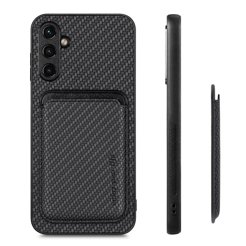 Для Samsung Galaxy A54 5G Съемный 2-в-1 Магнитный держатель для карт Чехол для телефона Текстура углеродного волокна Защитная крышка