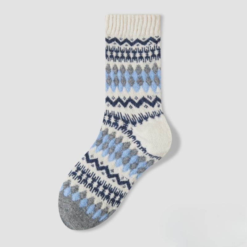 Шерстяные носки - Детские винтажные носки в этническом стиле Fair Isle, средней длины, для зимы, толстые и теплые носки с начесом
