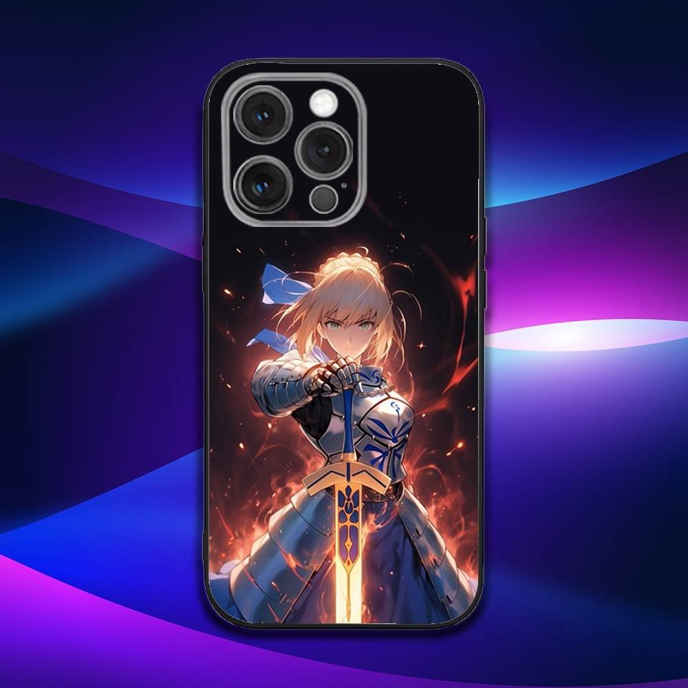 F-Fate Stay S-Saber Night Чехол для телефона iPhone 16e,16,15,14,13,12,11,Pro,X,XS,Max,XR,Plus,Mini Мягкий Черный Чехол