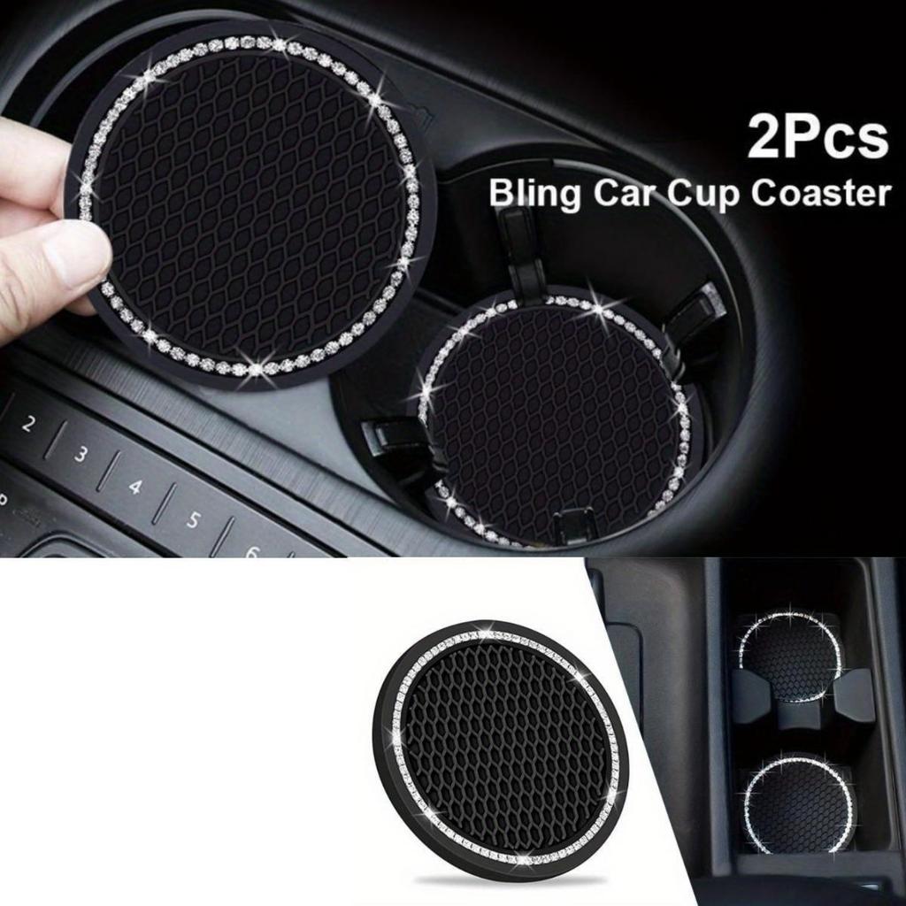 2pcs 7cm Non-slip Car Water Cup Pad Crystal Rhinestone Rubber Mat For Bottle Holder Coaster Auto Interior Anti-skid Cup Holders