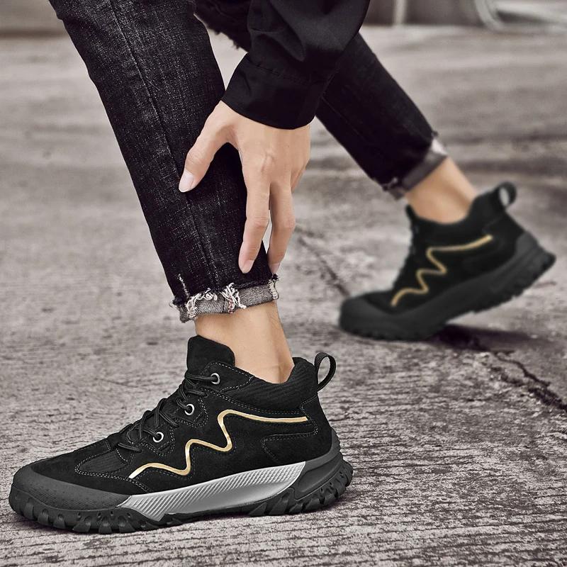 Мужская обувь 2024 Натуральная кожа для мужчин Ботильоны Высокое качество На шнуровке Деловая обувь для ходьбы Мужская Удобная обувь для хайкинга