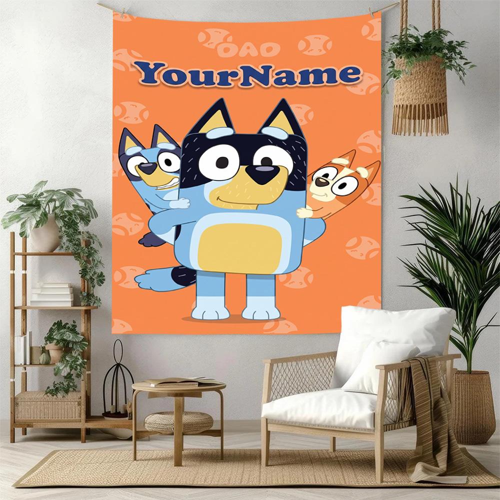 Bluey Custom Your Name Wall Decor Tapestry Art For Pet Memorial Birthdaywedding Party Backdrop Family Gift