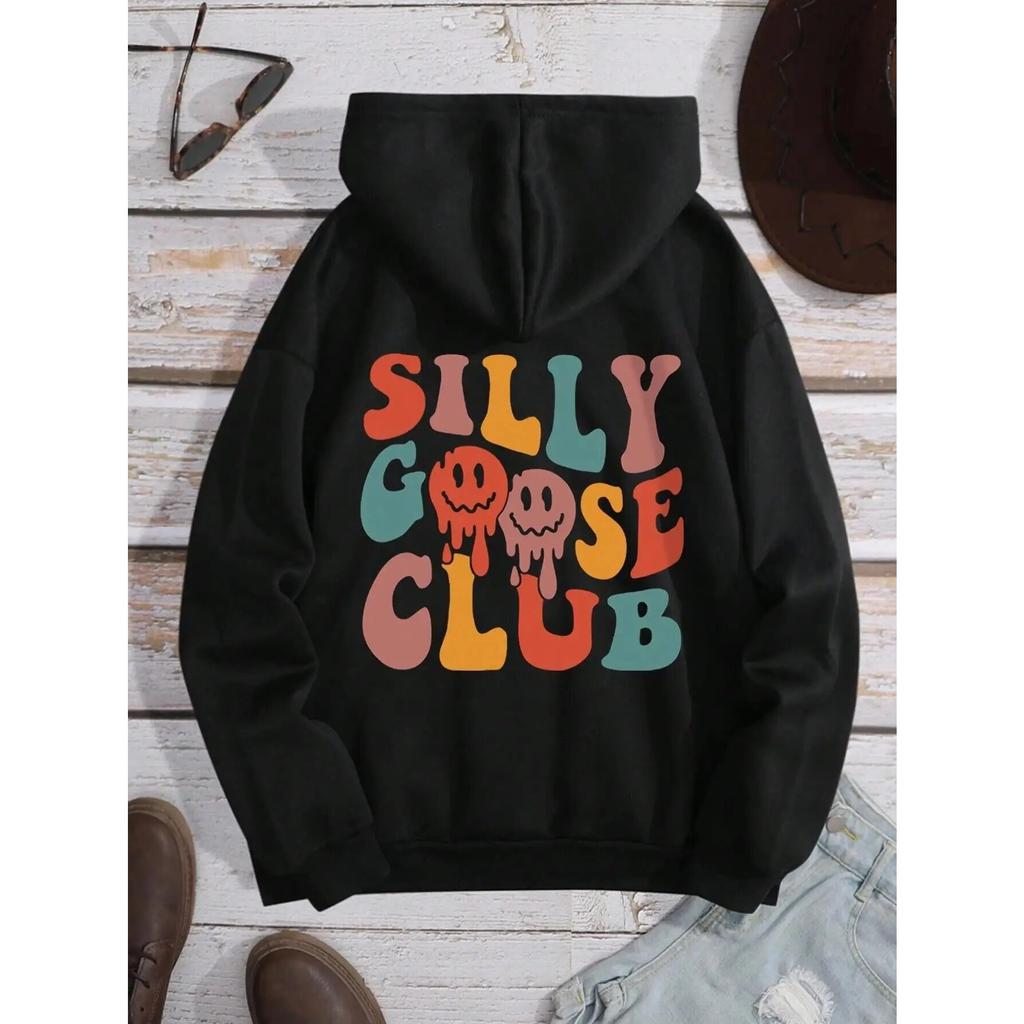 Толстовка с капюшоном Silly Goose Club Letter Graphic для мужчин, винтажная, с круглым вырезом, осенняя, большого размера, с капюшоном, удобная для мужчин