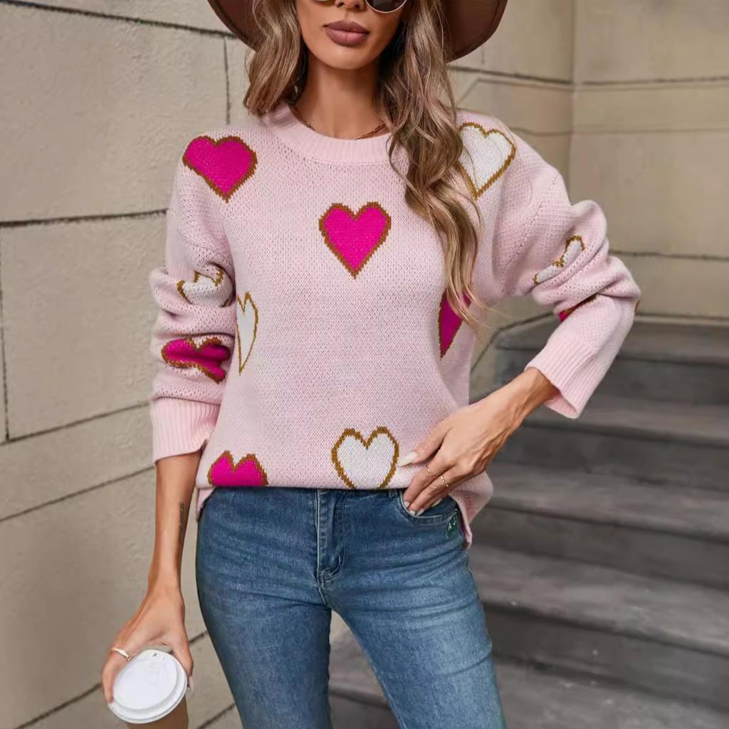 Осенне-зимний женский свитер Clash Corlor Love Heart Peach Sweater