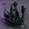 Faceless Grim Reaper Statue 3D Printed Gothic Skull Boat Figurine, Small Desktop Ornament Halloween Decoration for Party Decoration, Dark Horror Theme