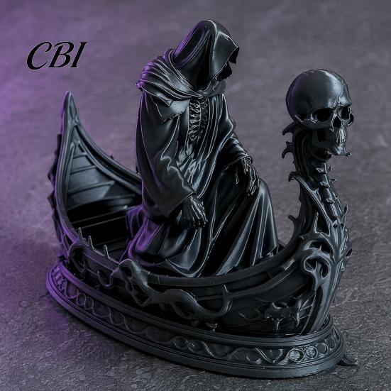 Faceless Grim Reaper Statue 3D Printed Gothic Skull Boat Figurine, Small Desktop Ornament Halloween Decoration for Party Decoration, Dark Horror Theme
