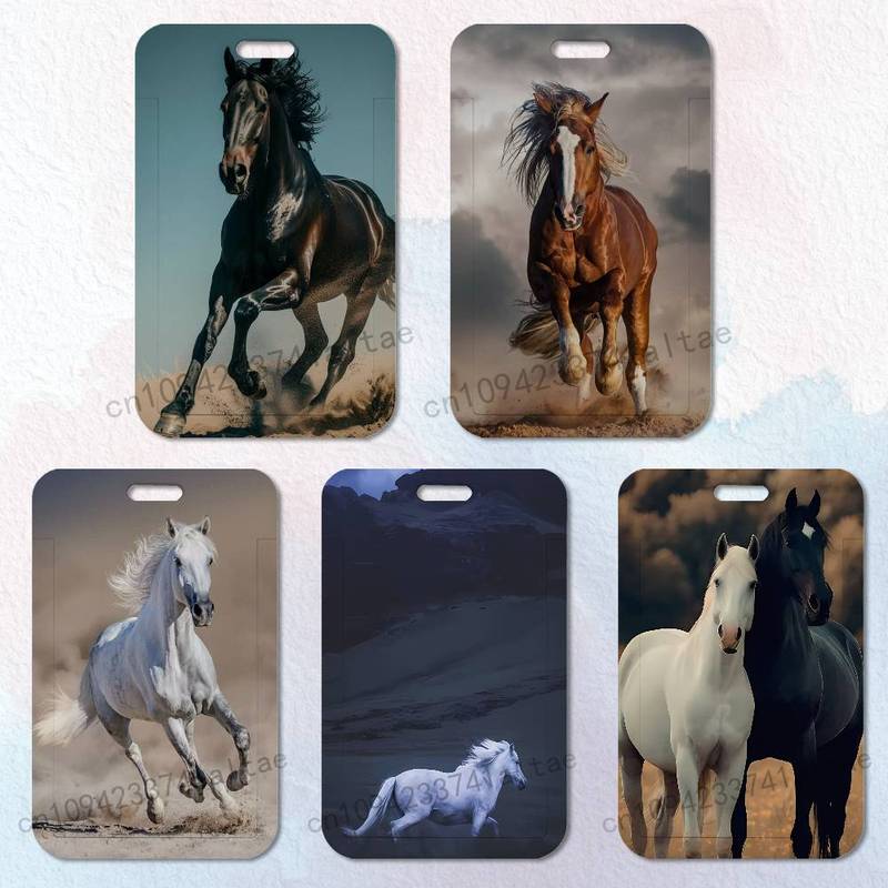 Galloping Movement Horse Badge Holder Pass Bus Work Card Cover Chest Pocket Students Gift ID Card Holder