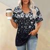 Women's Fashion Pocket V-neck Short Sleeve Plant Floral Print T-shirt Top