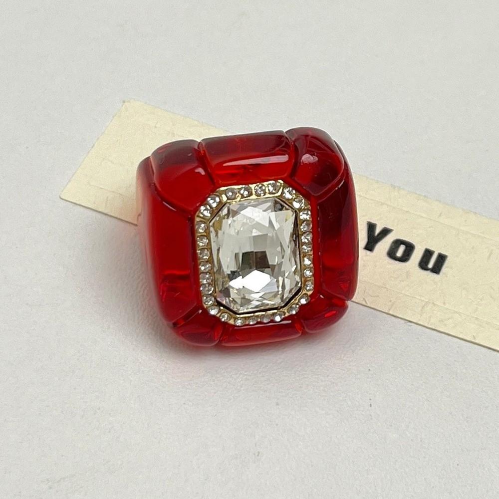 New Fashion Colorful Rhinestones Ring Three-dimensional Elegant Jewelry Finger Ring Geometric Square Ring Women