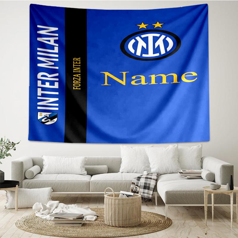 Custom Name Inter Milan Print Tapestry, Backdrop, Easy Setup, Ideal for Bedroom, Office & Living Room, with Aesthetic Wall Hanging Decor.