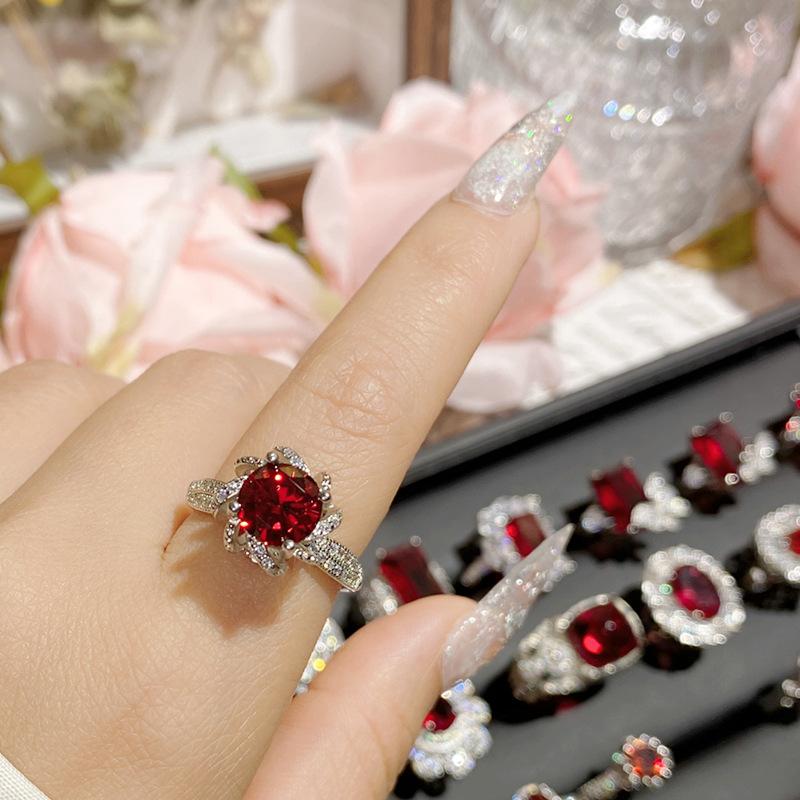 Luxury Colored Gemstone S925 Sterling Silver Silver Plated Inlaid Ring Ladies Medieval Design Noble Zircon Evening Banquet