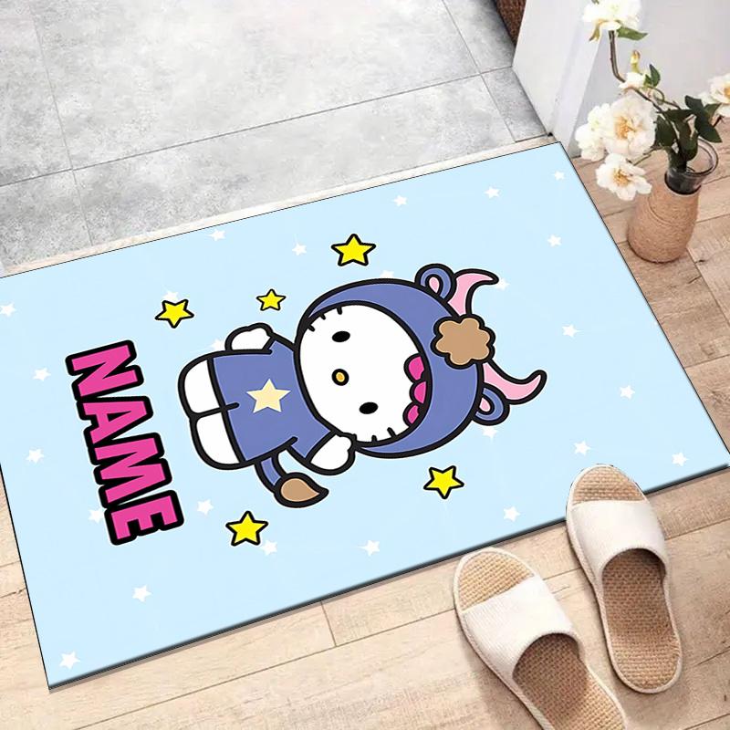 Custom HelloKitty Mat Personalized Name, Polyester Washable Indoor Entryway Rug, Gift for Christmas, Easter, Thanksgiving Day
