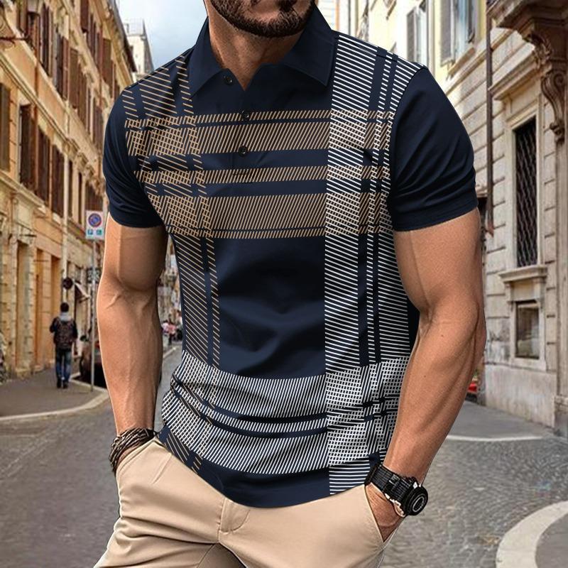 Summer Polo Printed Striped Men's Sports Polo Shirt