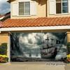 2D flat plate, 2D door curtain, 1 pirate ship garage sign - 2D flat printing of an abandoned pirate ship pattern