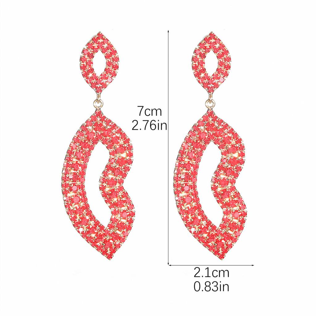 Fashion Luxury Shiny Rhinestone Long Earrings Geometric Hollow Lip Print Shape Pendant Female Earrings 1 Pair