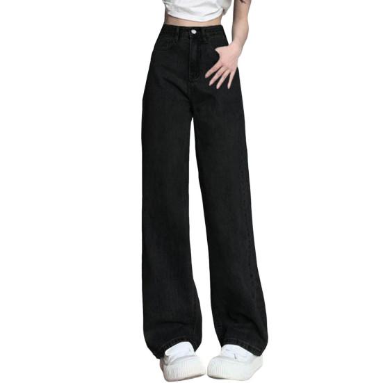 Women's Jeans with High Waist Zipper Closure Vintage Loose with Pockets Trousers Casual Wear Straight Wide Street Long Trousers