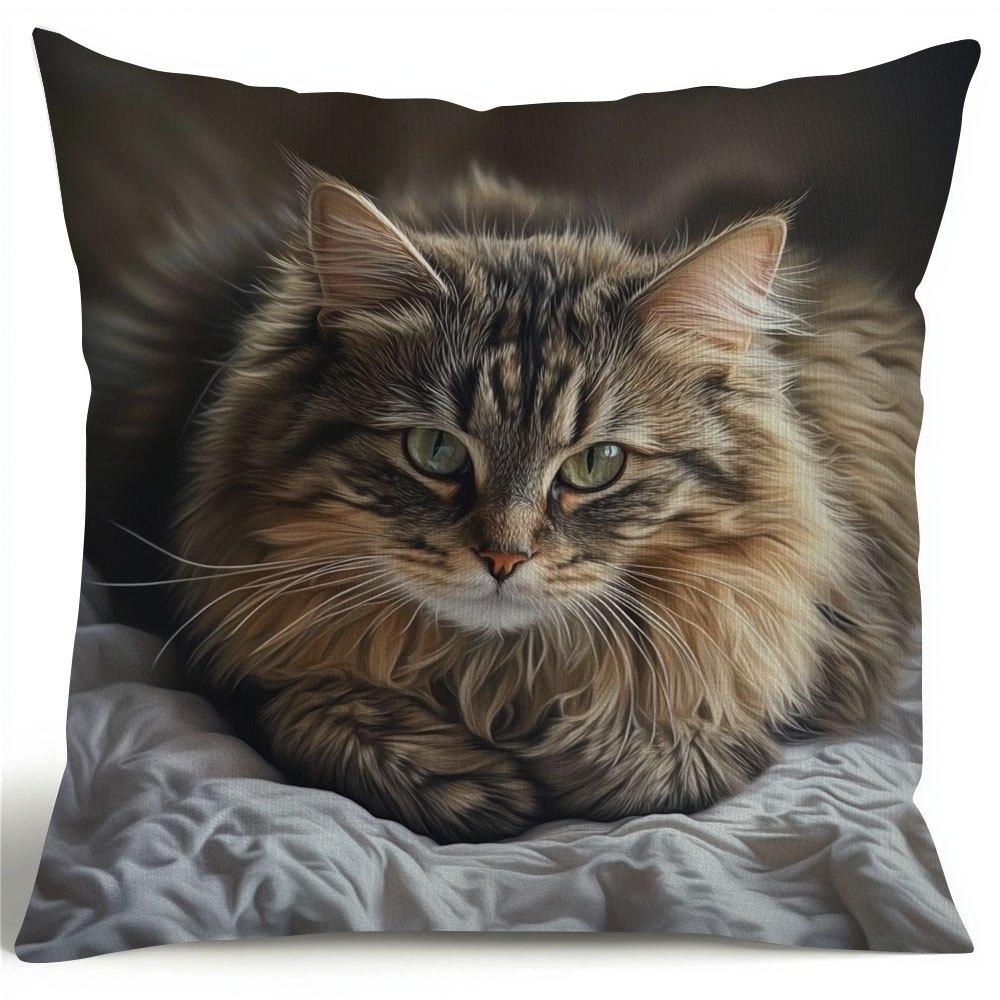 Vikama Maine Coon Cat Pillow Cover Machine Washable Living Room Sofa Bedroom Warm And Comforting Companion Atmosphere