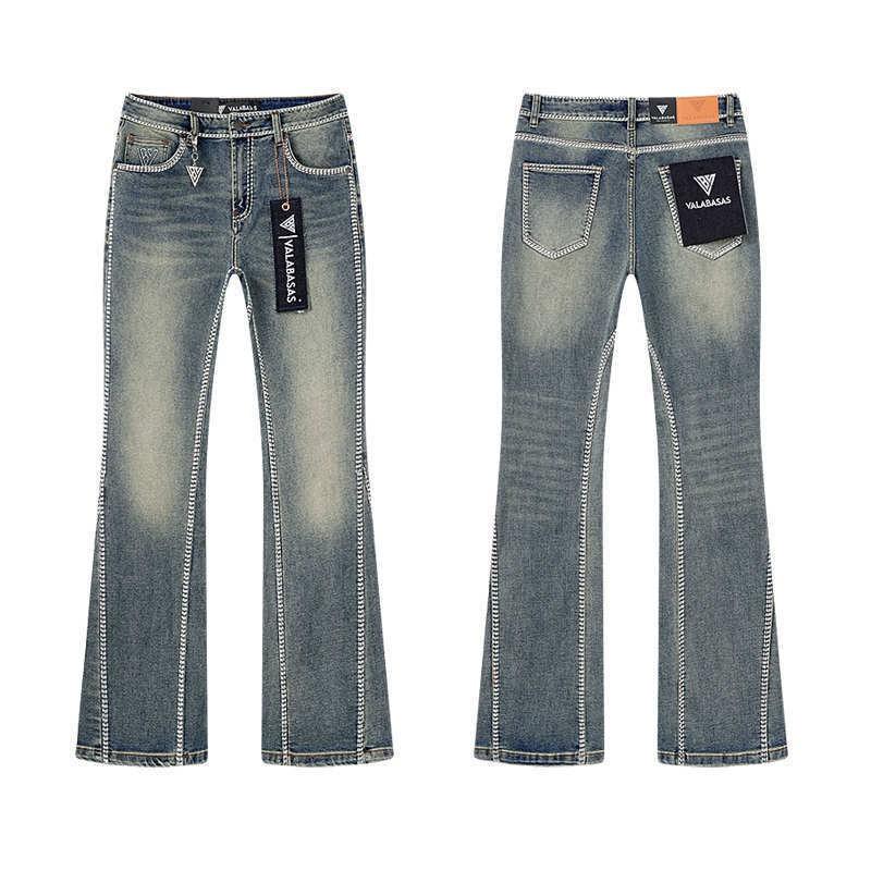 Valabasas Style '' Retro Distressed Washed Stretch Flare Jeans Men Women Streetwear Casual Pants