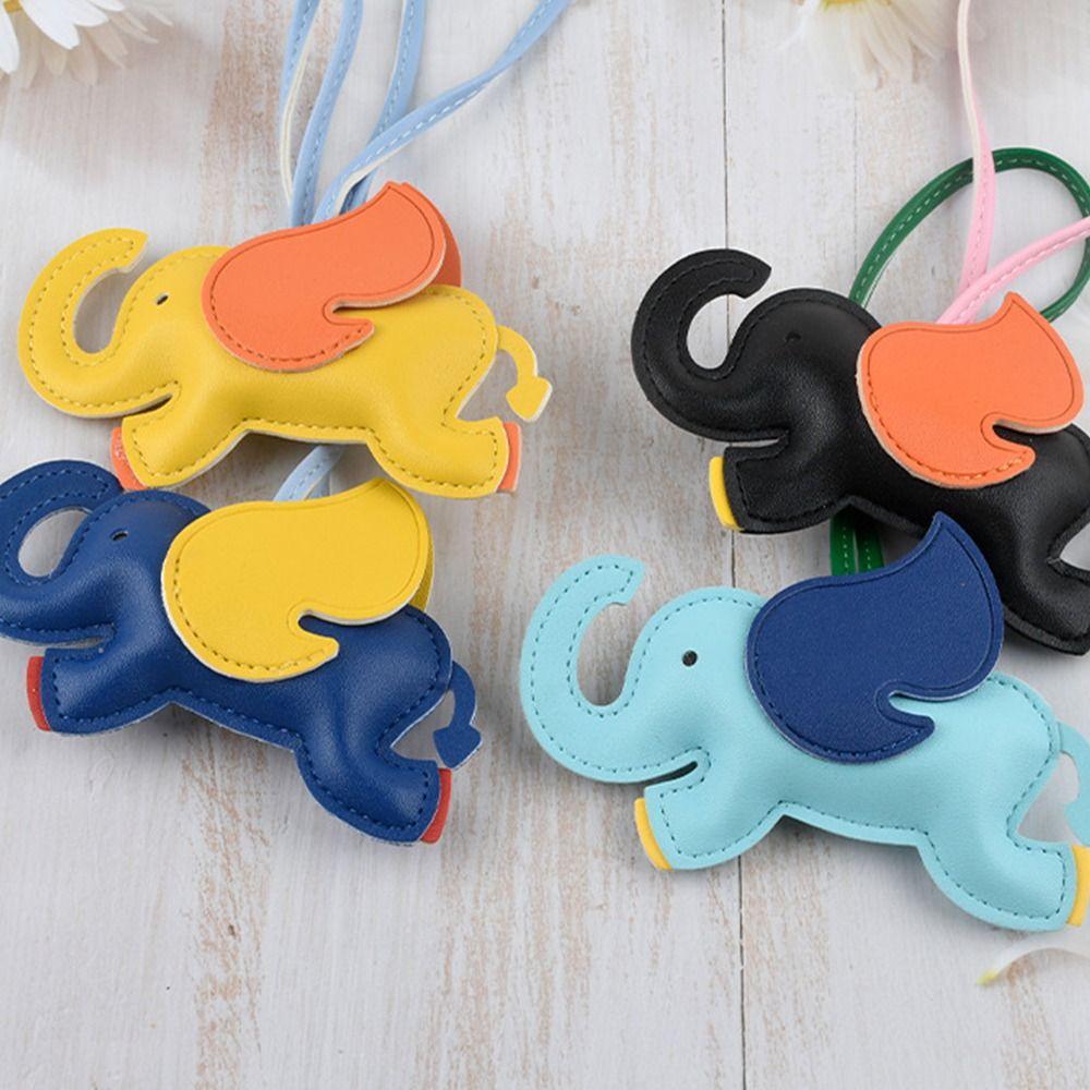 Car Keyring Flying Wings Elephant Keychain Animal Bag Pendant Cute PU Leather Hanger  Bag Ornament